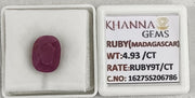 4.93/CT Natural Ruby Stone with Govt. Lab Certificate-16275S206786